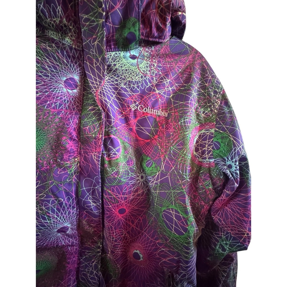 Columbia Omni Tech Girls Sz 14-16 Ski Hooded Coat Sirograph Purple Design - Picture 5 of 12